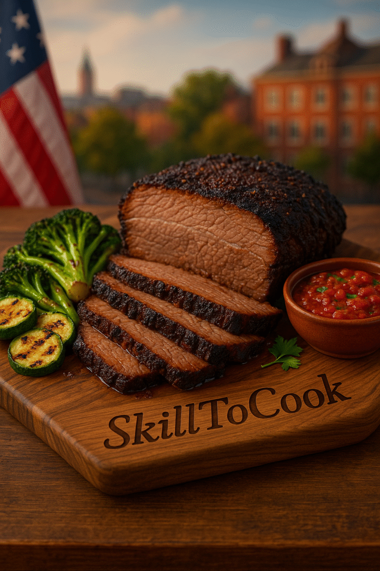 🥩 Ultimate Smoked Brisket with Charred Greens and Salsa Rossa