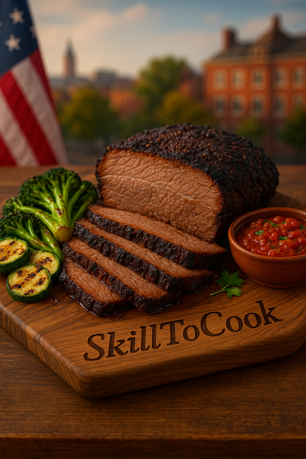 🥩 Ultimate Smoked Brisket with Charred Greens and Salsa Rossa