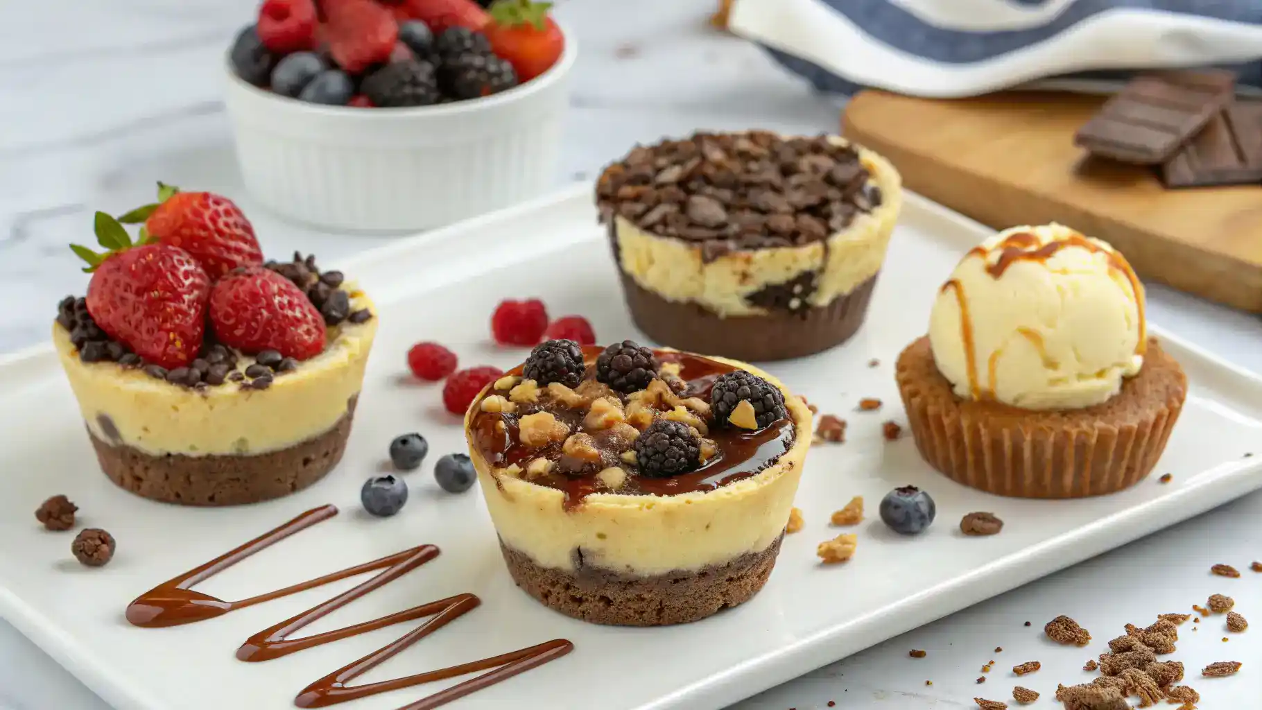 Creative serving suggestions for Loaded Brownie Cheesecake Cups.