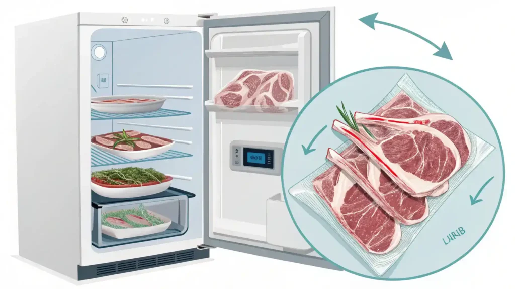 Storage and reheating instructions for lamb cutlets.