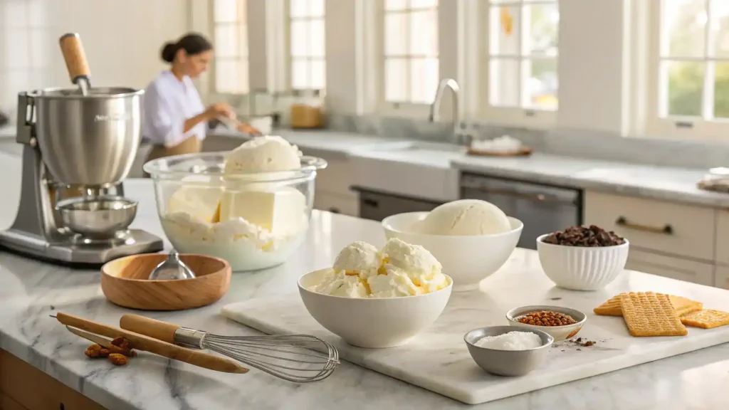 A step-by-step guide to making small batch ice cream with ingredients displayed.