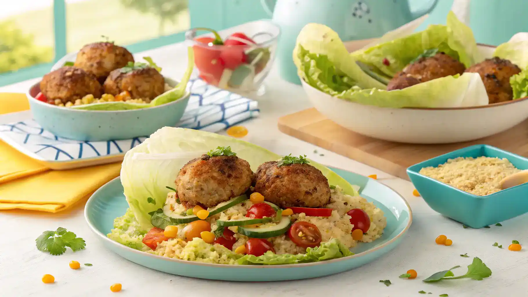 An engaging image illustrating a chef's hands mixing ingredients for Amylu chicken meatballs, surrounded by fresh herbs and spices.