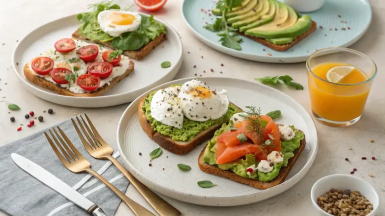 Serving suggestions for avocado toast with various toppings.