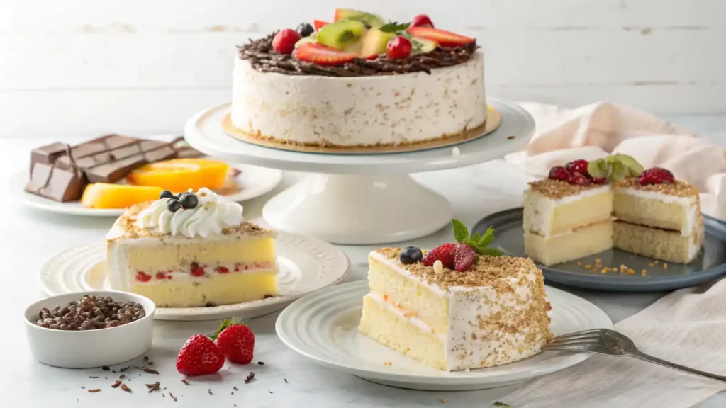Different serving suggestions for tres leches cake.
