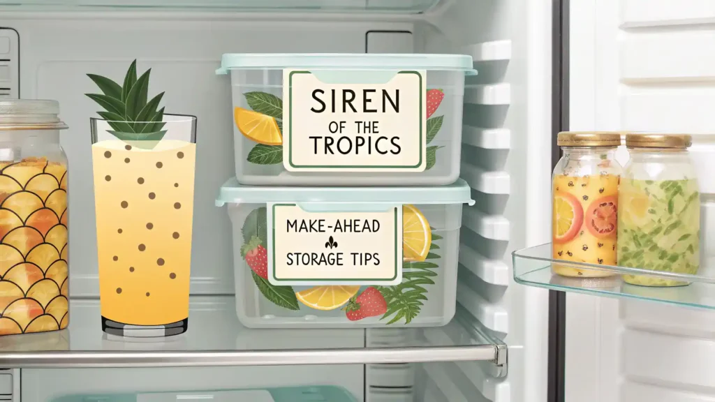 Storage tips for the Siren of the Tropics drink.