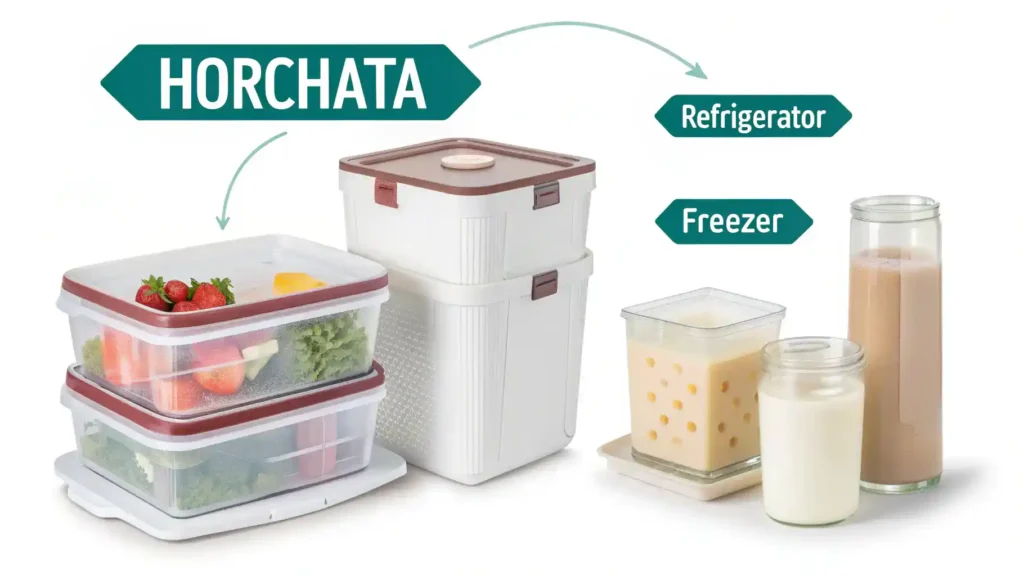 Storage methods for horchata including refrigeration and freezing.