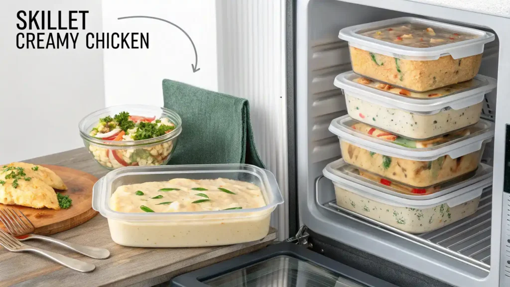 Storage and reheating tips for Skillet Creamy Chicken.