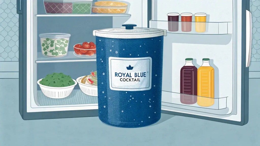 Storing leftovers of the Royal Blue Cocktail in an airtight container.