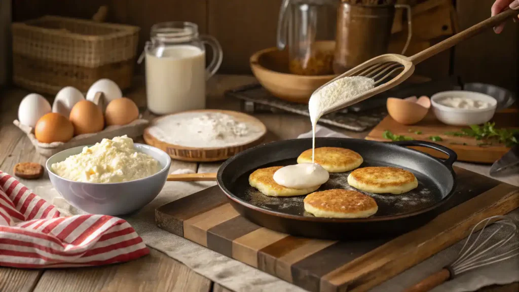 Pro tips for making perfect cottage cheese pancakes displayed in a cozy kitchen.