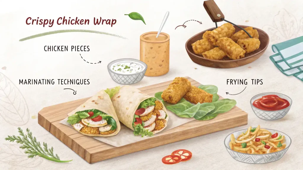 Pro tips for making the perfect crispy chicken wrap.