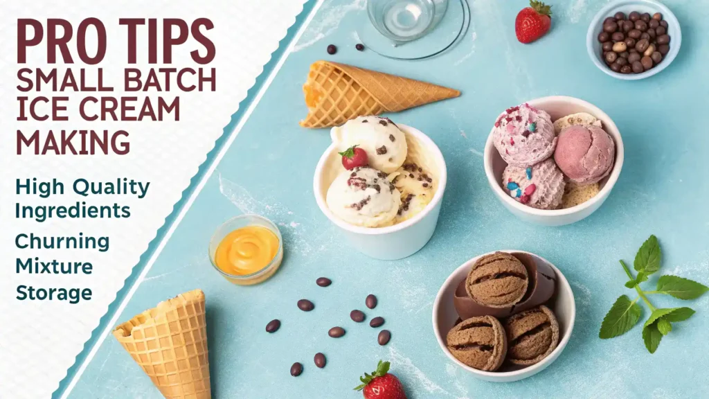 Pro tips for making small batch ice cream, including ingredient quality and chilling techniques.