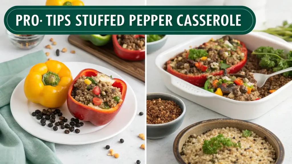 Pro tips for making Stuffed Pepper Casserole, including ingredient swaps and cooking techniques.
