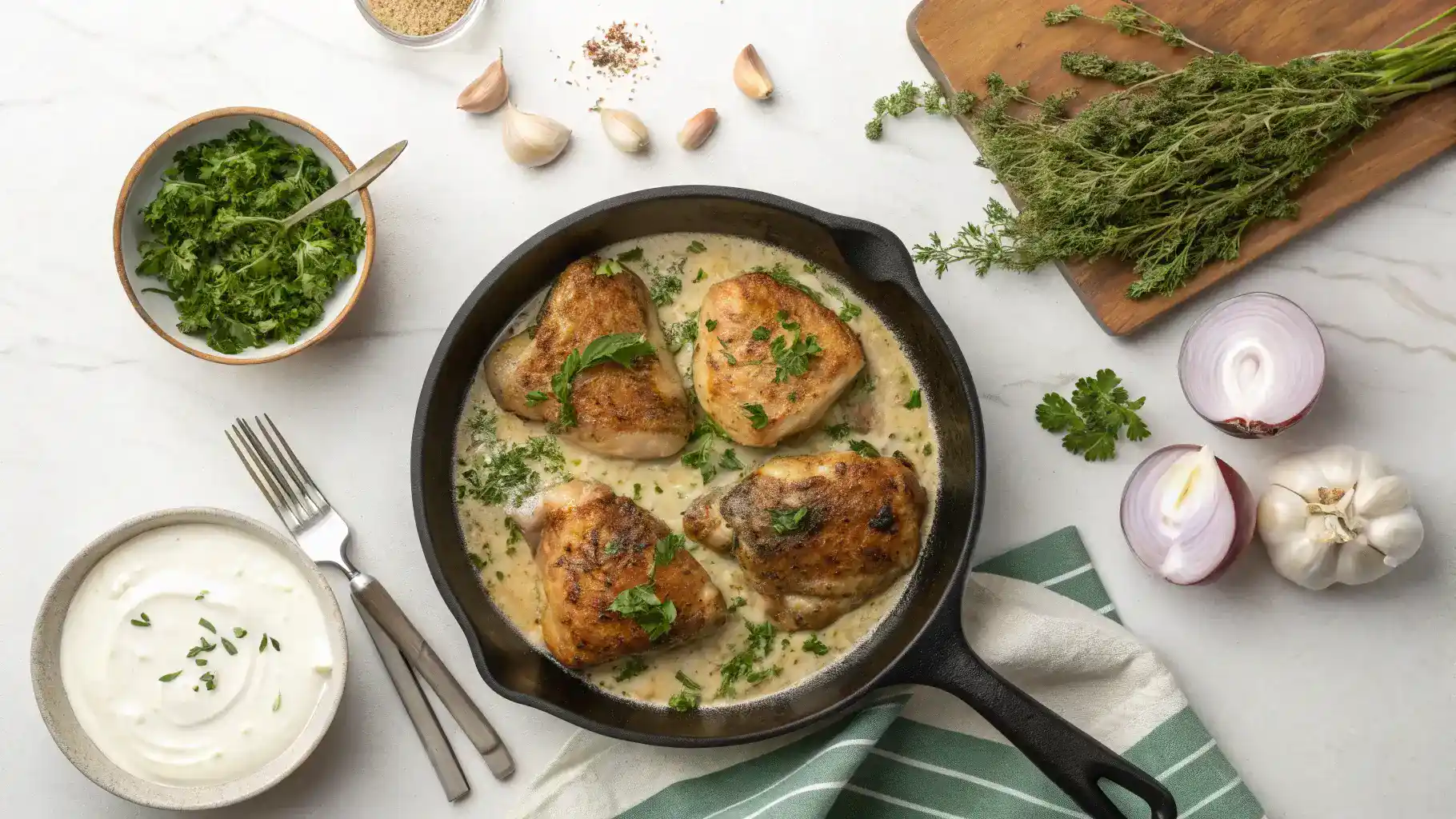 Pro tips for making Skillet Creamy Chicken displayed with visuals.