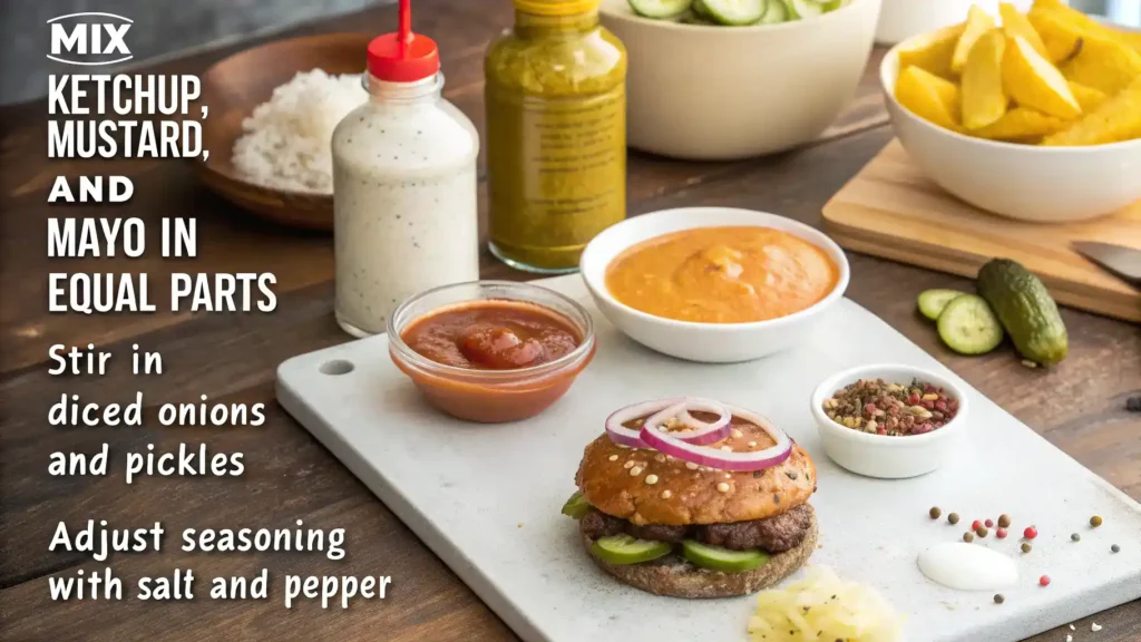 Pro tips for making smash burger sauce displayed with visuals.