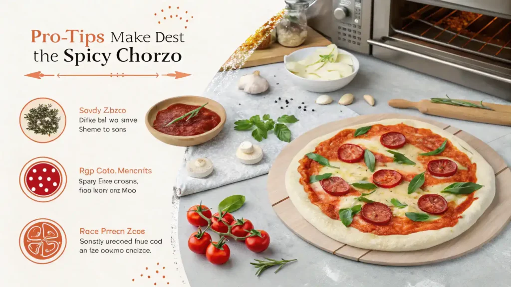 Pro tips for making Spicy Chorizo Pizza, including ingredient selection and cooking methods.