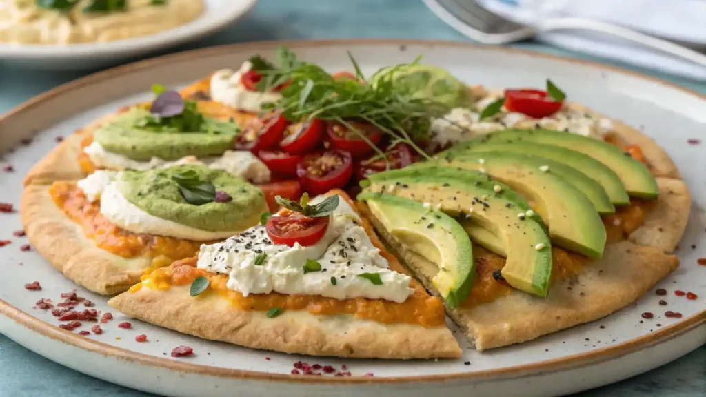 Delicious cottage cheese flatbread served with toppings.