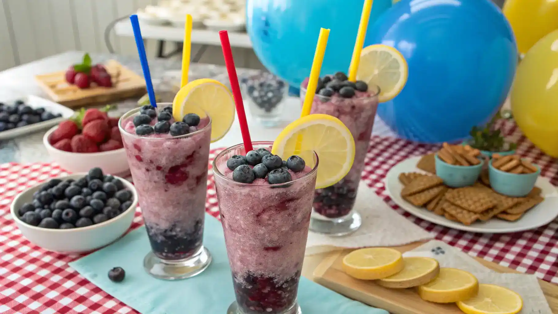 Blueberry Lemon Drop Slushies served at a summer party.