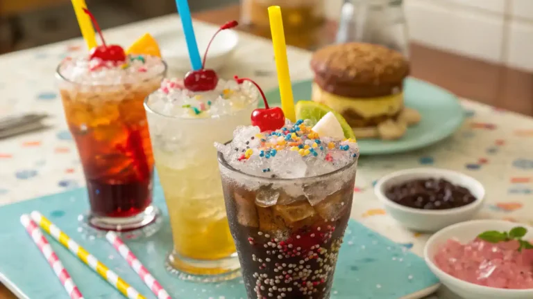 Creative serving suggestions for dirty soda with various garnishes.