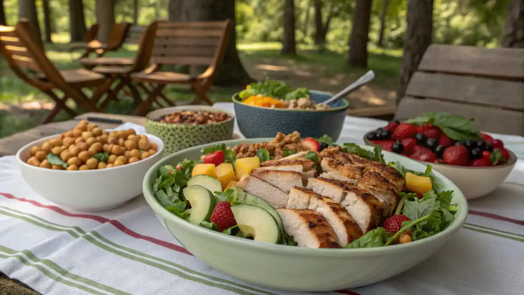 Serving suggestions for Green Goddess Salad with various toppings.