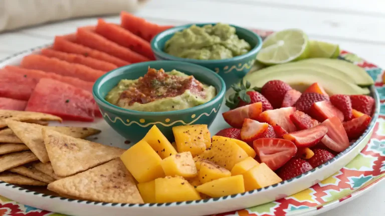 Different serving suggestions for Tajin and Chamoy snacks, including fruits and chips.