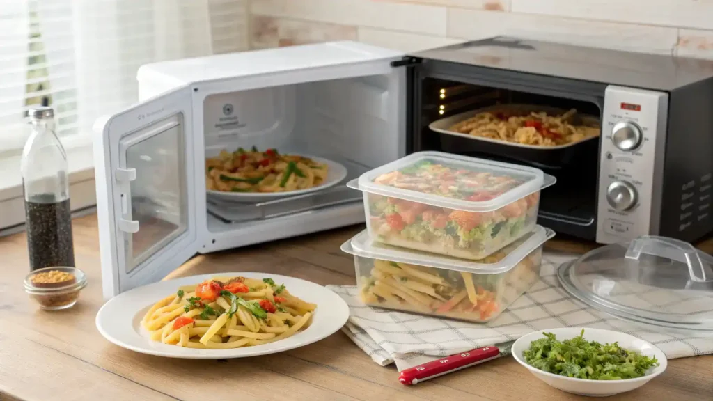 Storing and reheating Primavera leftovers in airtight containers.