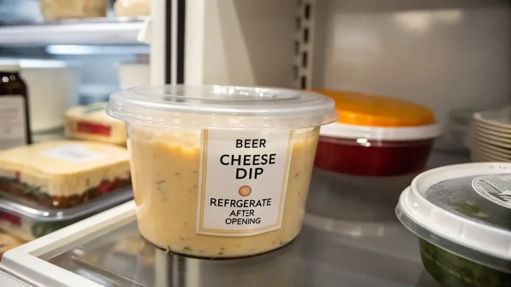 Proper storage methods for beer cheese dip.