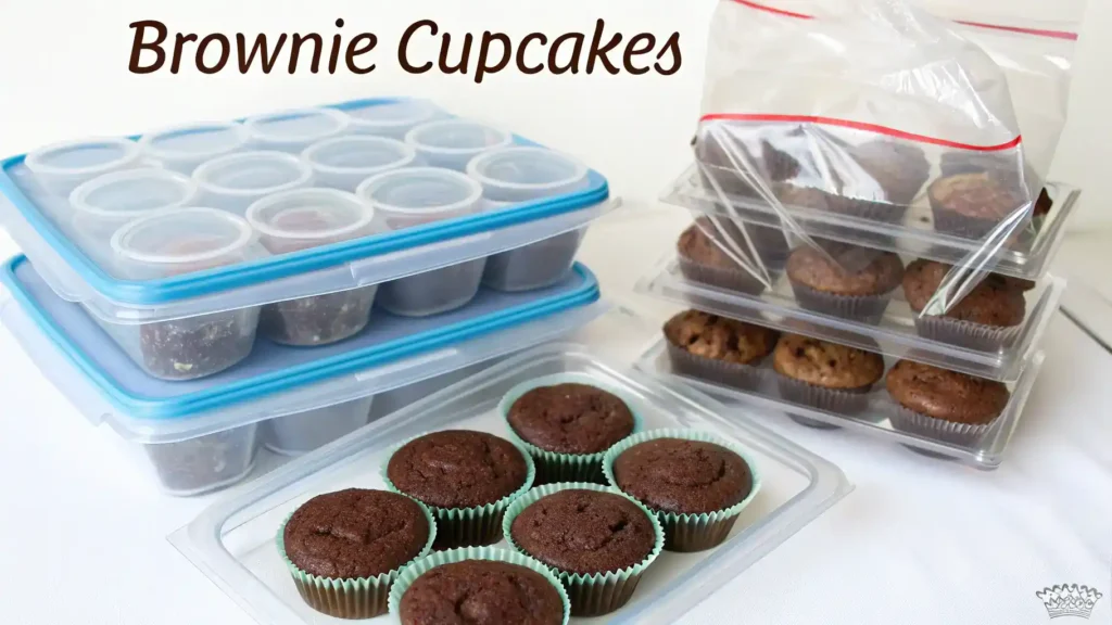 Storage and freezing methods for Brownie Cupcakes, including airtight containers and freezer bags.