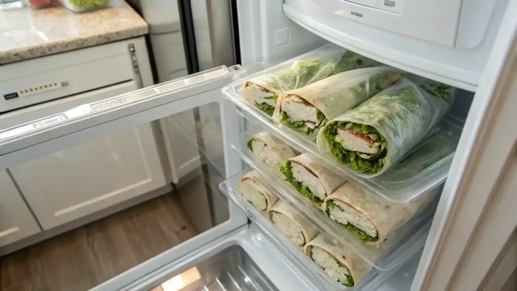 Proper storage methods for Chicken Caesar Wraps.