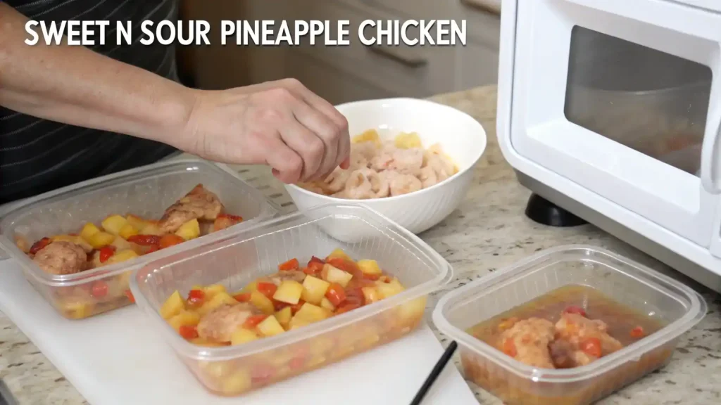 Pro tips for making Sweet n Sour Pineapple Chicken displayed with ingredients.