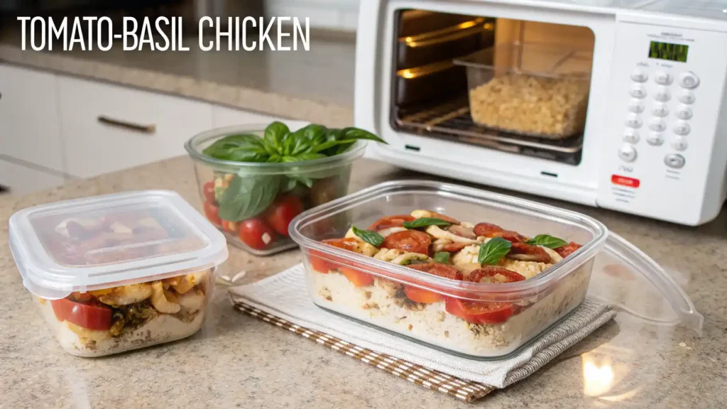 Storage and reheating tips for Tomato-Basil Chicken.
