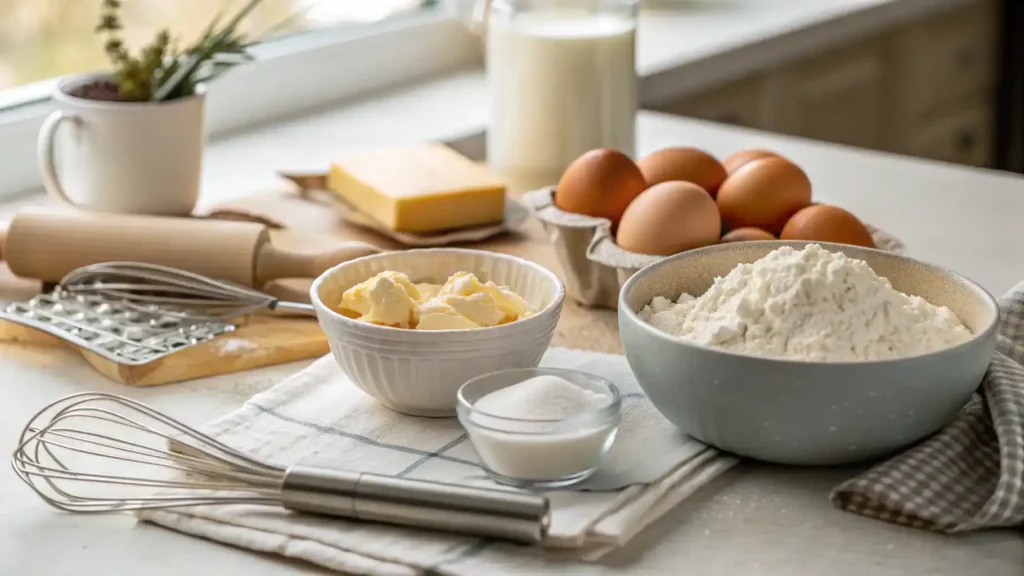 Freshly baked cottage cheese muffins on a wooden table.