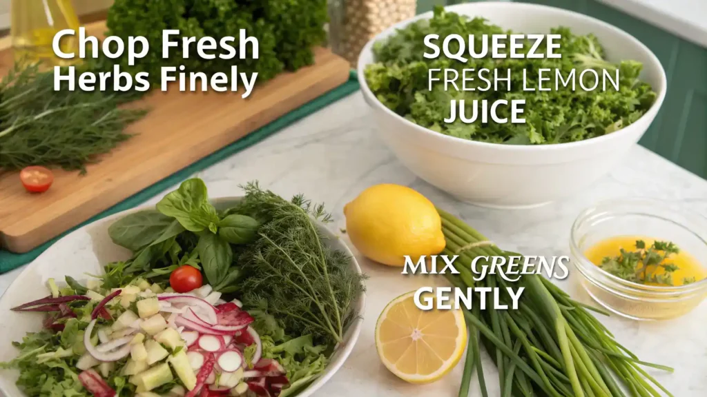 Pro tips for making a Green Goddess Salad with fresh herbs and lemon.