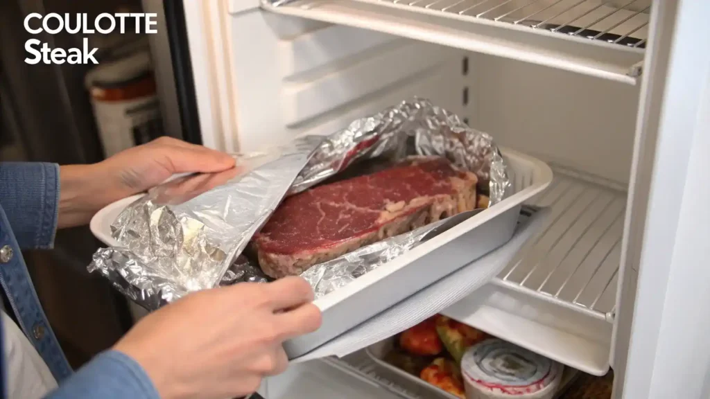 Proper storage methods for Coulotte Steak, including wrapping and refrigeration.