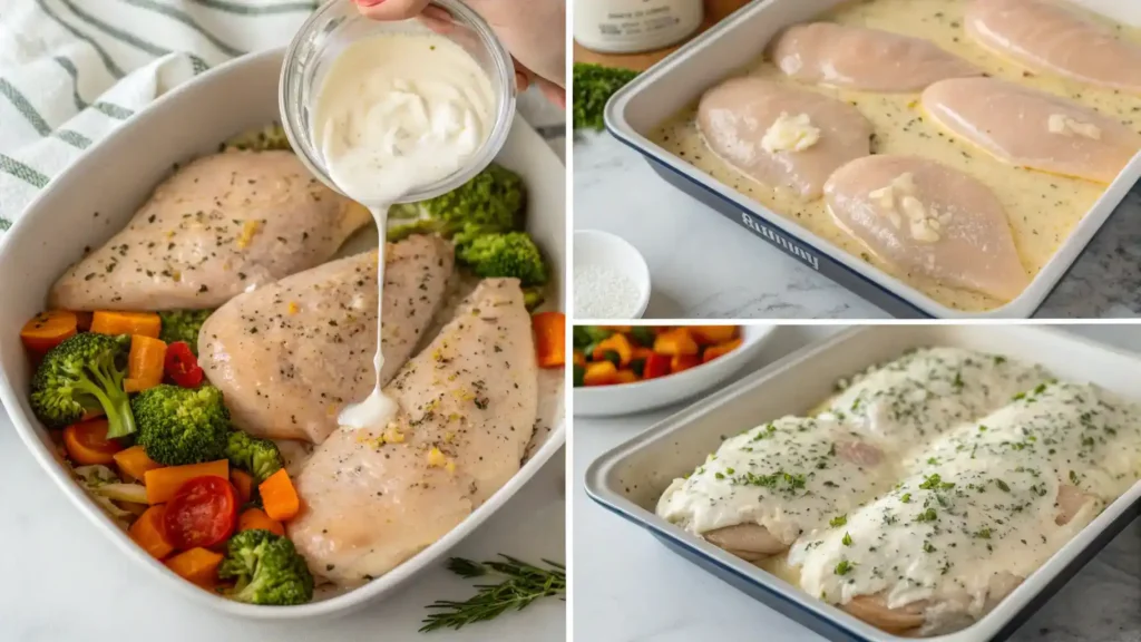 Step-by-step process of making Ranch Chicken with ingredients displayed.