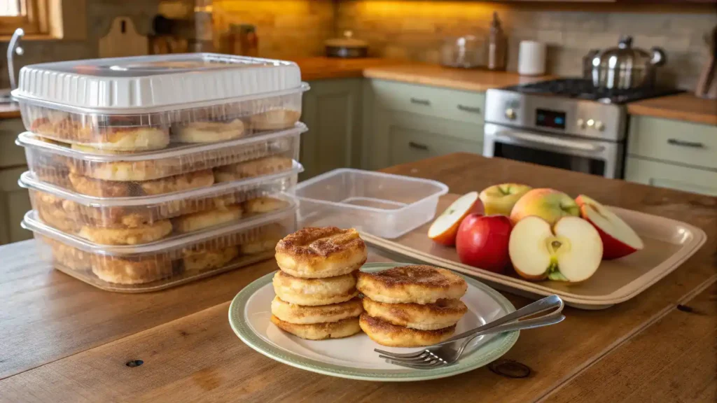 Serving suggestions for baked apple fritters with toppings.